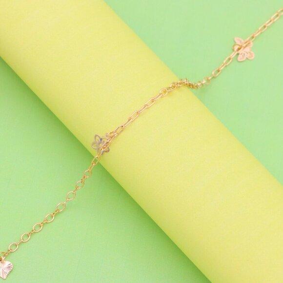 "Rose Gold Butterfly and Leaf Charm Anklet for Women, XPAL1040 - Picture 6 of 12